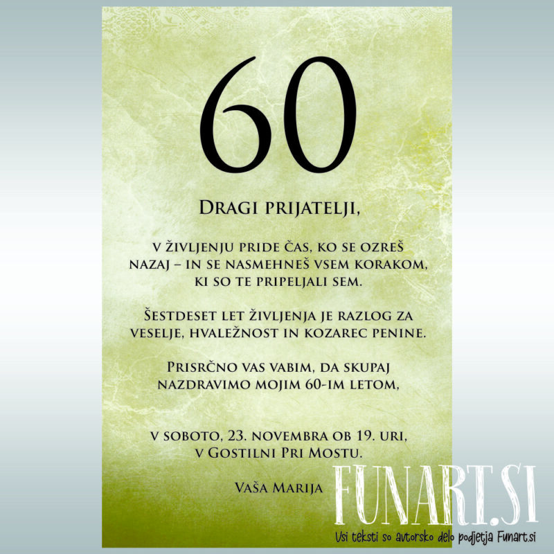 Elegantno vabilo za 60. rojstni dan