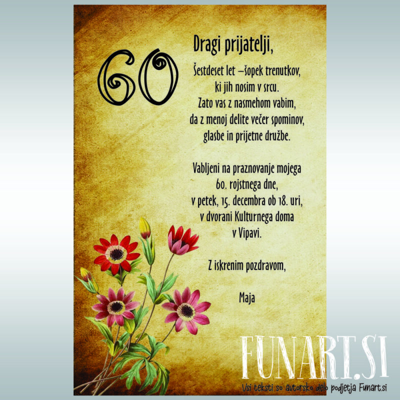 Rožnato vabilo za 60. rojstni dan