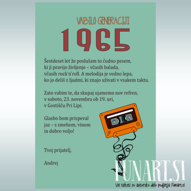 Glasbeno vabilo za 60. rojstni dan