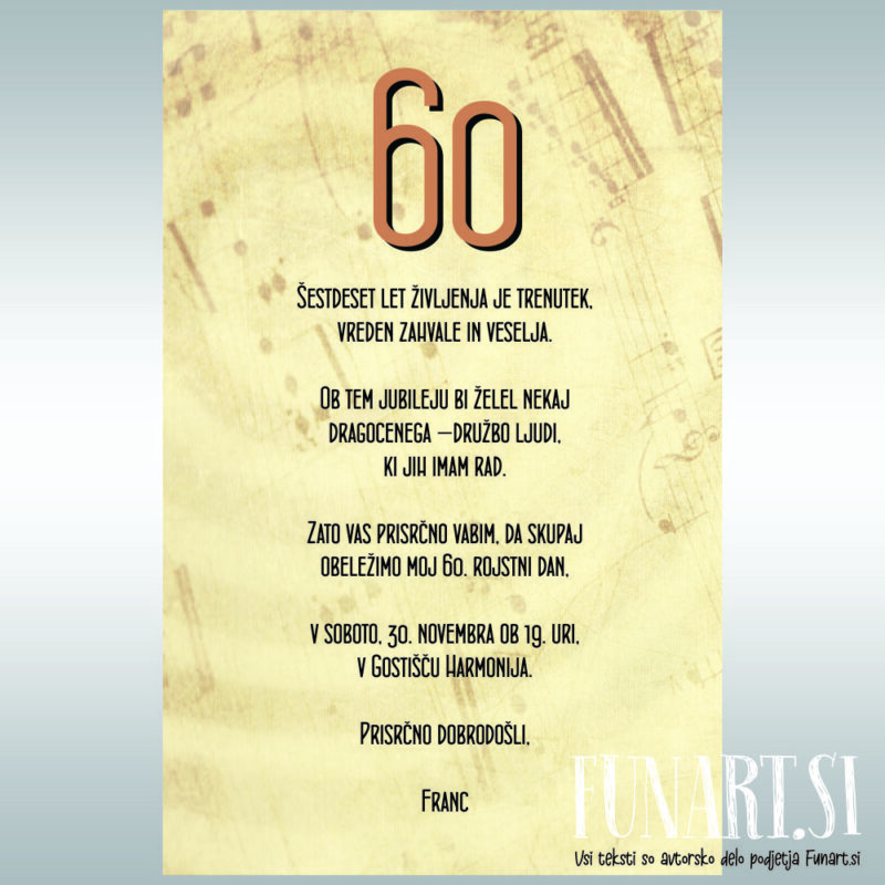 Notno vabilo za 60. rojstni dan