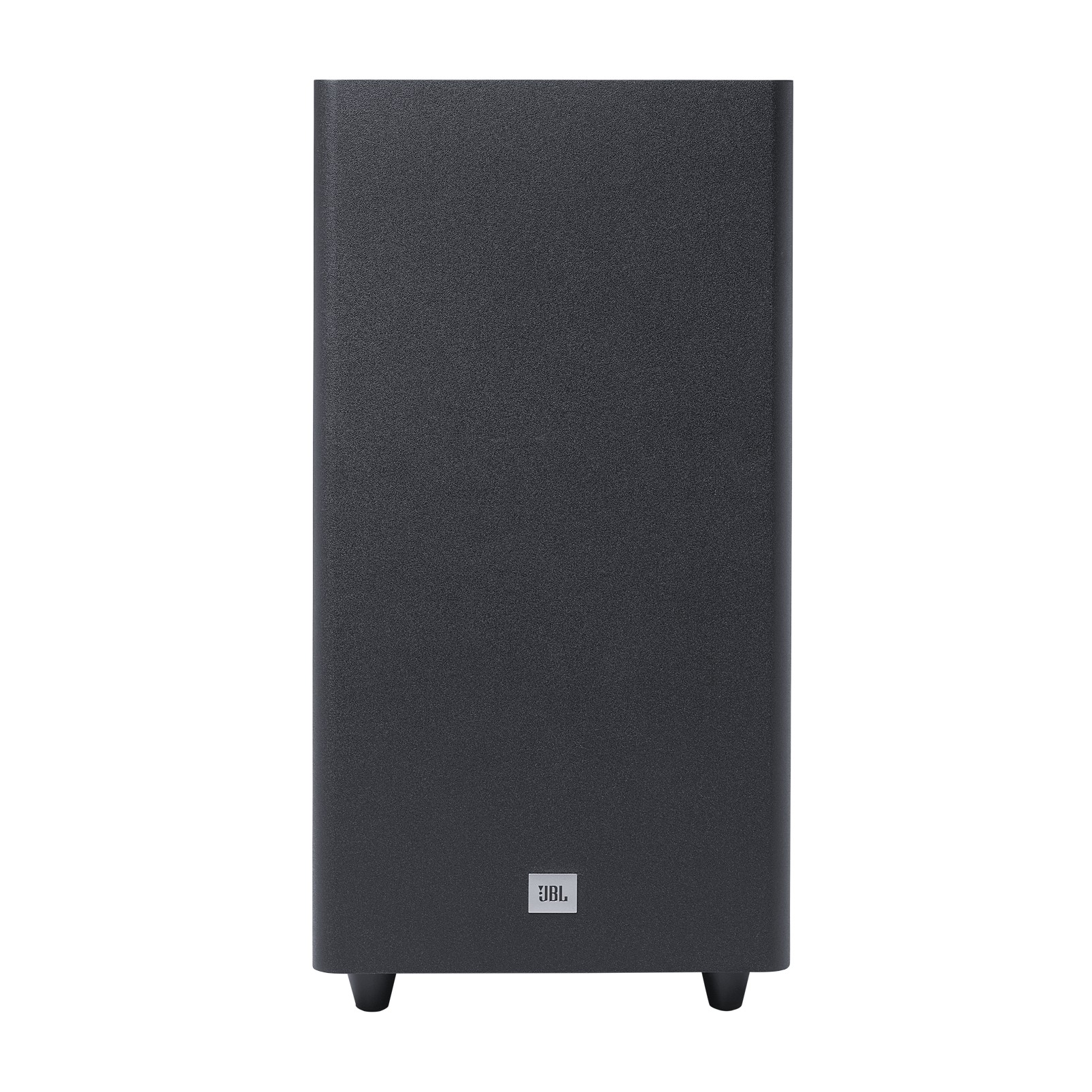 Sprednji pogled na brezžični nizkotonec JBL Cinema SB580 z logotipom JBL in minimalističnim dizajnom